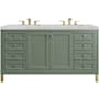 James Martin Vanities Chicago 60" Free Standing Double Basin Vanity Set with Quartz Top and Rectangular Sinks Smokey Celadon