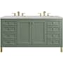 James Martin Vanities Chicago 60" Free Standing Double Basin Vanity Set with Victorian Silver Stone Composite Top and Rectangular Sinks Smokey Celadon