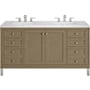 James Martin Vanities Chicago 60" Free Standing Double Basin Vanity Set with Solid Surface Top and Rectangular Sinks Walnut Whisper