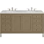 James Martin Vanities Chicago 60" Free Standing Double Basin Vanity Set with Quartz Top and Rectangular Sinks Walnut Whisper