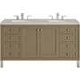 James Martin Vanities Chicago 60" Free Standing Double Basin Vanity Set with Quartz Top and Rectangular Sinks Walnut Whisper
