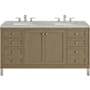 James Martin Vanities Chicago 60" Free Standing Double Basin Vanity Set with Victorian Silver Stone Composite Top and Rectangular Sinks Walnut Whisper