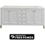 James Martin Vanities Chicago 72" Free Standing Double Basin Poplar Wood Vanity Set with Ethereal Noctis Silestone Top, Rectangular Sinks, and Matching Mirrors Glossy White