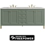 James Martin Vanities Chicago 72" Free Standing Double Basin Poplar Wood Vanity Set with Eternal Jasmine Pearl Silestone Top, Rectangular Sinks, and Matching Mirrors Smokey Celadon