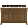 James Martin Vanities Brookfield 60" Free Standing Double Basin Vanity Set with Solid Surface Top and Rectangular Sinks Honey Oak