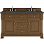 James Martin Vanities Brookfield 60" Free Standing Double Basin Vanity Set with Quartz Top and Rectangular Sinks Honey Oak