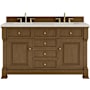 James Martin Vanities Brookfield 60" Free Standing Double Basin Vanity Set with Quartz Top and Rectangular Sinks Honey Oak