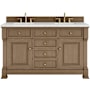 James Martin Vanities Brookfield 60" Free Standing Double Basin Vanity Set with Quartz Top and Rectangular Sinks Pecan