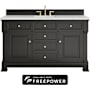 James Martin Vanities Brookfield 60" Free Standing Single Basin Poplar Wood Vanity Set with Ethereal Noctis Silestone Top, Rectangular Sink, and Matching Mirror Black Onyx