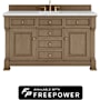 James Martin Vanities Brookfield 60" Free Standing Single Basin Poplar Wood Vanity Set with Ethereal Noctis Silestone Top, Rectangular Sink, and Matching Mirror Pecan