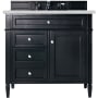 James Martin Vanities Brittany 36" Single Basin Poplar Wood Vanity Set with 3 cm Ethereal Noctis Quartz Vanity Top and Rectangular Sink Black Onyx