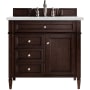 James Martin Vanities Brittany 36" Single Basin Poplar Wood Vanity Set with 3 cm Ethereal Noctis Quartz Vanity Top and Rectangular Sink Burnished Mahogany