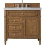 James Martin Vanities Brittany 36" Single Basin Poplar Wood Vanity Set with 3 cm Arctic Fall Solid Surface Vanity Top and Rectangular Sink Saddle Brown