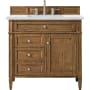 James Martin Vanities Brittany 36" Single Basin Poplar Wood Vanity Set with 3 cm Ethereal Noctis Quartz Vanity Top and Rectangular Sink Saddle Brown