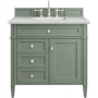 James Martin Vanities Brittany 36" Single Basin Poplar Wood Vanity Set with 3 cm Ethereal Noctis Quartz Vanity Top and Rectangular Sink Smokey Celadon