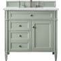 James Martin Vanities Brittany 36" Single Basin Poplar Wood Vanity Set with 3 cm Ethereal Noctis Quartz Vanity Top and Rectangular Sink Sage Green