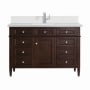 James Martin Vanities Brittany 48" Single Basin Poplar Wood Vanity Set with 3cm White Zeus Silestone Quartz Vanity Top, Backsplash and Rectangular Sink Burnished Mahogany