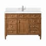 James Martin Vanities Brittany 48" Single Basin Poplar Wood Vanity Set with 3cm White Zeus Silestone Quartz Vanity Top, Backsplash and Rectangular Sink Saddle Brown