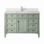 James Martin Vanities Brittany 48" Single Basin Poplar Wood Vanity Set with 3cm White Zeus Silestone Quartz Vanity Top, Backsplash and Rectangular Sink Sage Green