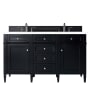 James Martin Vanities Brittany 60" Double Basin Poplar Wood Vanity Set with 3cm White Zeus Quartz Vanity Top and Rectangular Sinks Black Onyx