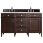 James Martin Vanities Brittany 60" Double Basin Poplar Wood Vanity Set with 3 cm Eternal Marfil Quartz Vanity Top and Rectangular Sinks Burnished Mahogany