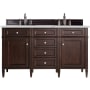 James Martin Vanities Brittany 60" Double Basin Poplar Wood Vanity Set with 3 cm Ethereal Noctis Quartz Vanity Top and Rectangular Sinks Burnished Mahogany