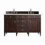James Martin Vanities Brittany 60" Double Basin Poplar Wood Vanity Set with 3cm Lime Delight Silestone Quartz Vanity Top and Rectangular Sinks Burnished Mahogany