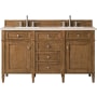 James Martin Vanities Brittany 60" Double Basin Poplar Wood Vanity Set with 3 cm Eternal Marfil Quartz Vanity Top and Rectangular Sinks Saddle Brown