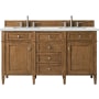 James Martin Vanities Brittany 60" Double Basin Poplar Wood Vanity Set with 3 cm Ethereal Noctis Quartz Vanity Top and Rectangular Sinks Saddle Brown