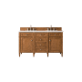 James Martin Vanities Brittany 60" Double Basin Poplar Wood Vanity Set with 3cm White Zeus Quartz Vanity Top and Rectangular Sinks Saddle Brown