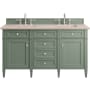 James Martin Vanities Brittany 60" Double Basin Poplar Wood Vanity Set with 3 cm Eternal Marfil Quartz Vanity Top and Rectangular Sinks Smokey Celadon