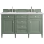 James Martin Vanities Brittany 60" Double Basin Poplar Wood Vanity Set with 3 cm Ethereal Noctis Quartz Vanity Top and Rectangular Sinks Smokey Celadon