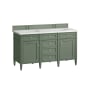James Martin Vanities Brittany 60" Double Basin Poplar Wood Vanity Set with 3cm White Zeus Quartz Vanity Top and Rectangular Sinks Smokey Celadon