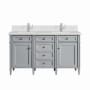 James Martin Vanities Brittany 60" Double Basin Poplar Wood Vanity Set with 3cm White Zeus Silestone Quartz Vanity Top, Backsplash and Rectangular Sinks Urban Gray