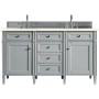 James Martin Vanities Brittany 60" Double Basin Poplar Wood Vanity Set with 3 cm Eternal Marfil Quartz Vanity Top and Rectangular Sinks Urban Gray
