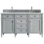 James Martin Vanities Brittany 60" Double Basin Poplar Wood Vanity Set with 3 cm Ethereal Noctis Quartz Vanity Top and Rectangular Sinks Urban Gray