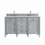 James Martin Vanities Brittany 60" Double Basin Poplar Wood Vanity Set with 3cm Lime Delight Silestone Quartz Vanity Top and Rectangular Sinks Urban Gray