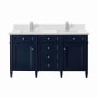 James Martin Vanities Brittany 60" Double Basin Poplar Wood Vanity Set with 3cm White Zeus Silestone Quartz Vanity Top, Backsplash and Rectangular Sinks Victory Blue