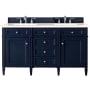 James Martin Vanities Brittany 60" Double Basin Poplar Wood Vanity Set with 3 cm Eternal Marfil Quartz Vanity Top and Rectangular Sinks Victory Blue