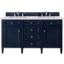James Martin Vanities Brittany 60" Double Basin Poplar Wood Vanity Set with 3 cm Ethereal Noctis Quartz Vanity Top and Rectangular Sinks Victory Blue