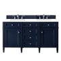 James Martin Vanities Brittany 60" Double Basin Poplar Wood Vanity Set with 3cm White Zeus Quartz Vanity Top and Rectangular Sinks Victory Blue