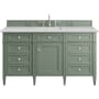 James Martin Vanities Brittany 60" Single Basin Poplar Wood Vanity Set with 3 cm Ethereal Noctis Quartz Vanity Top and Rectangular Sink Smokey Celadon