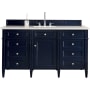 James Martin Vanities Brittany 60" Single Basin Poplar Wood Vanity Set with 3 cm Carrara White Natural Stone Vanity Top and Rectangular Sink Victory Blue
