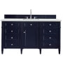 James Martin Vanities Brittany 60" Single Basin Poplar Wood Vanity Set with 3 cm Ethereal Noctis Quartz Vanity Top and Rectangular Sink Victory Blue