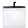James Martin Vanities Mantova 24" Wall Mounted Single Basin Poplar Wood Vanity Set with Charcoal Black Composite Stone Vanity Top and Rectangular Sink Glossy White