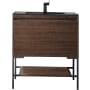James Martin Vanities Mantova 32" Single Basin Poplar Wood Vanity Set with Charcoal Black Composite Stone Vanity Top, Matte Black Base and Rectangular Sink Mid-Century Walnut