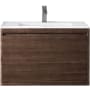 James Martin Vanities Mantova 32" Wall Mounted Single Basin Poplar Wood Vanity Set with Glossy White Composite Stone Vanity Top and Rectangular Sink Mid-Century Walnut