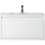 James Martin Vanities Mantova 36" Wall Mounted Single Basin Poplar Wood Vanity Set with Glossy White Composite Stone Vanity Top and Rectangular Sink Glossy White