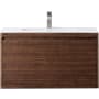 James Martin Vanities Mantova 36" Wall Mounted Single Basin Poplar Wood Vanity Set with Glossy White Composite Stone Vanity Top and Rectangular Sink Mid-Century Walnut