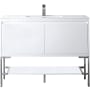 James Martin Vanities Mantova 48" Single Basin Poplar Wood Vanity Set with Glossy White Composite Stone Vanity Top, Brushed Nickel Base and Rectangular Sink Glossy White